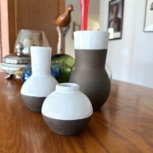 Jono Pandolfi USA Pottery Vase Bundle of 3 Handmade Dark Brown / White